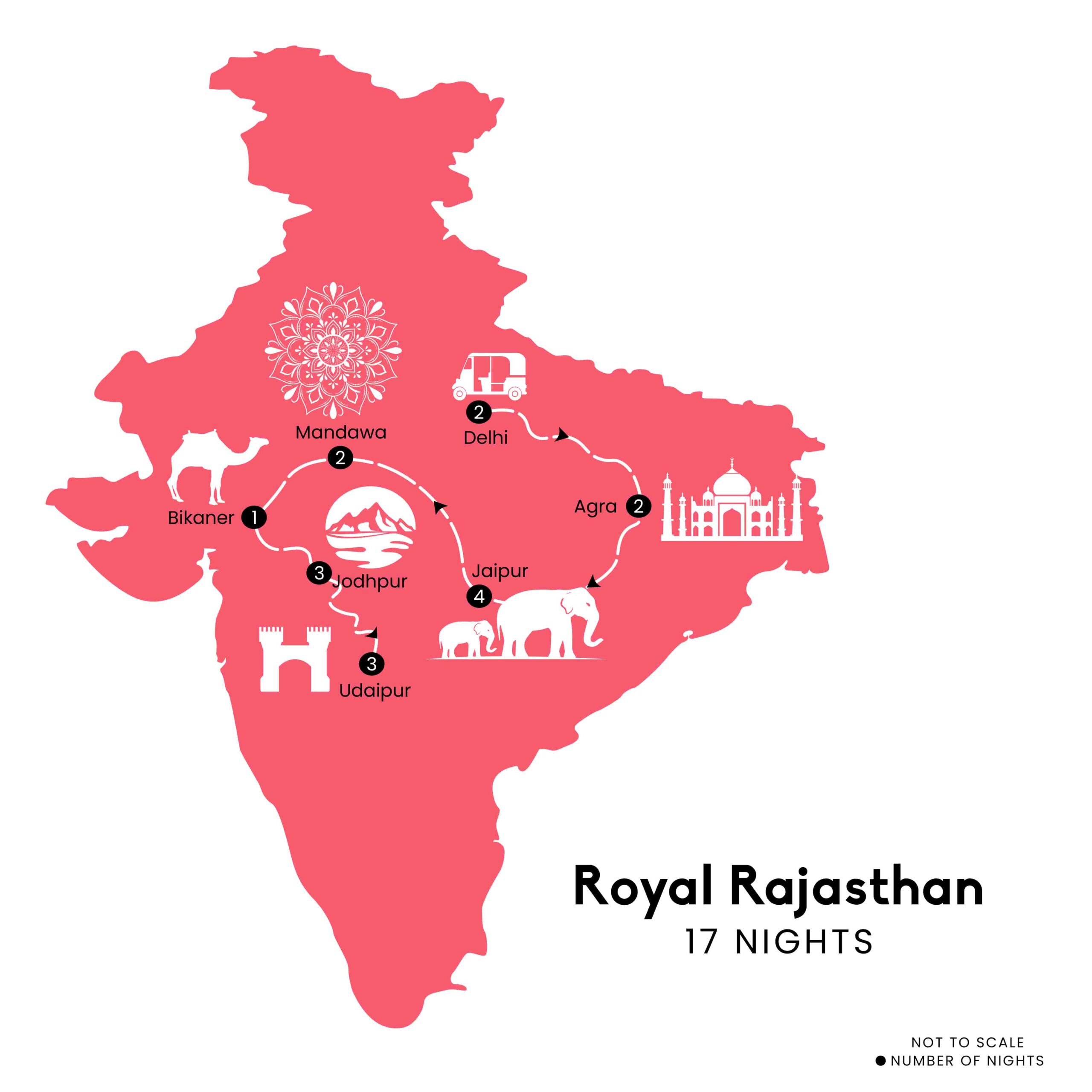 Map of Red Door Tours Rajasthan, India tour