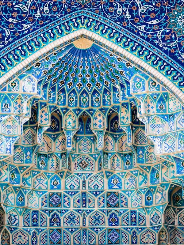 blue and turquoise tiles in Uzbekistan