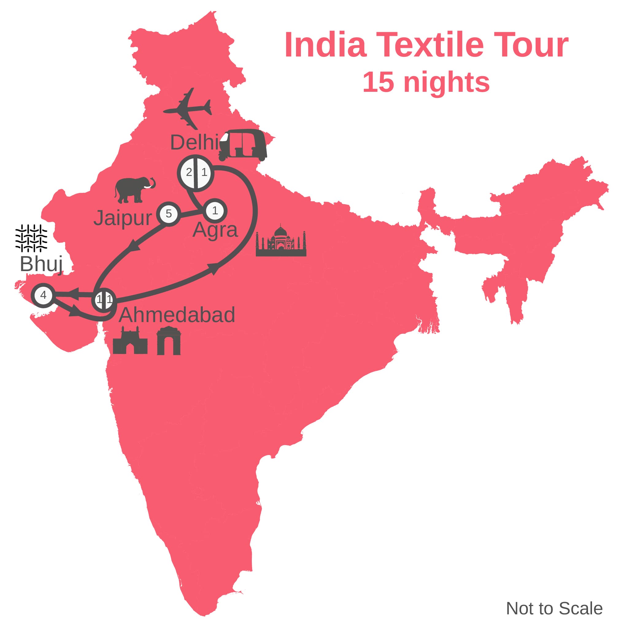 map of Golden Triange Tour of India with Red Door Tours
